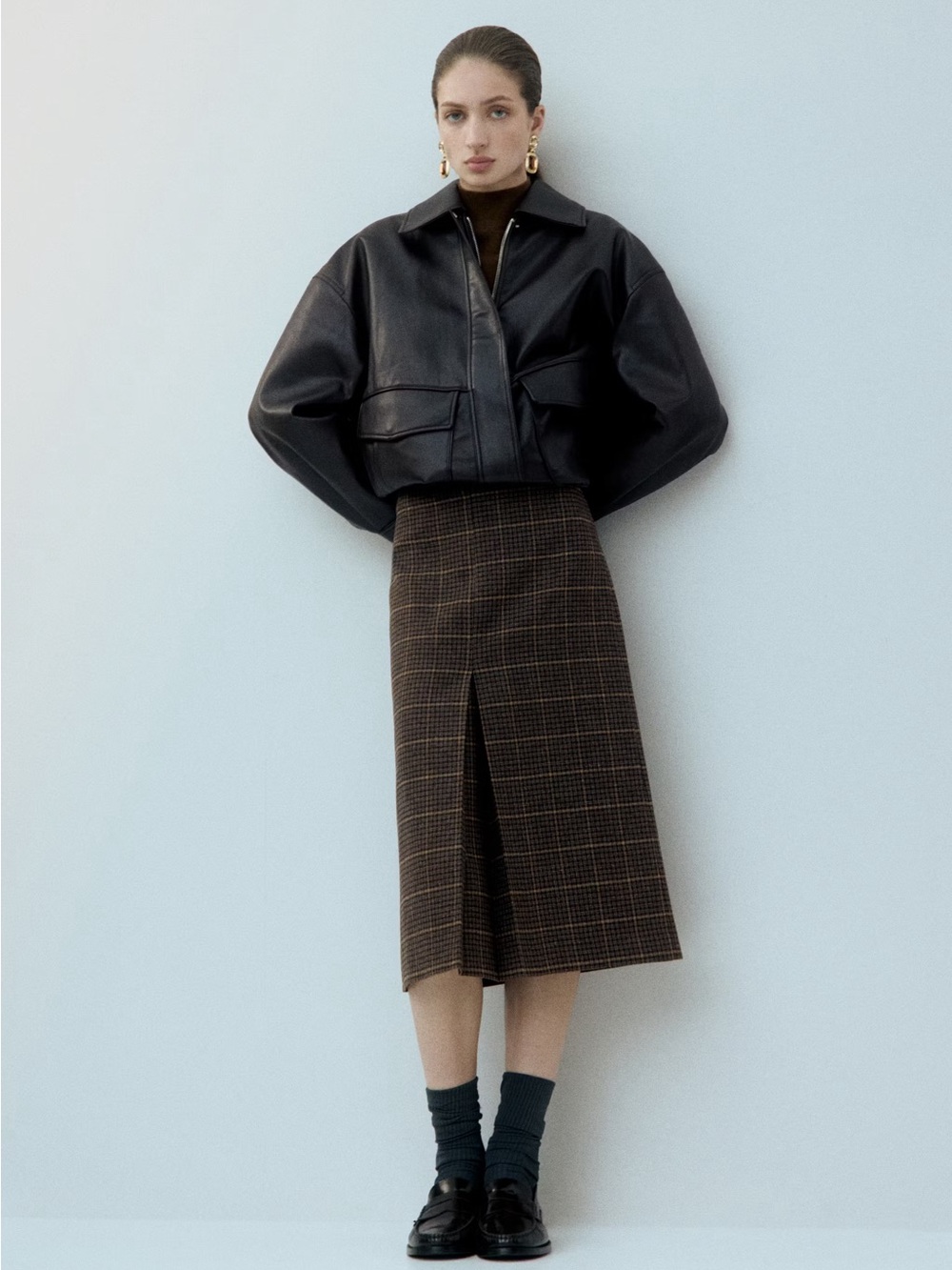 NWT (size 2) Mango WOOL-BLEND CHECK MIDI-SKIRT